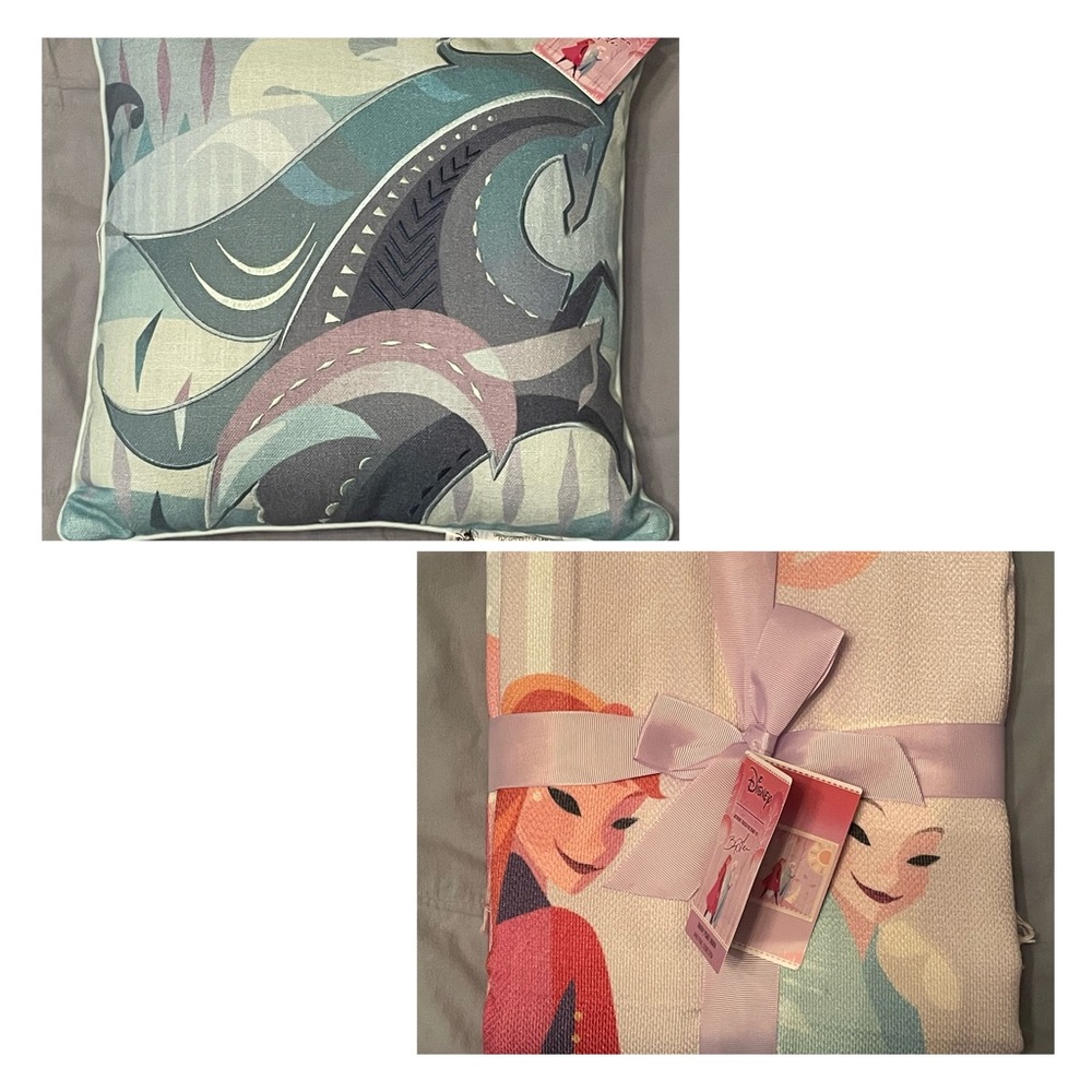 NEW Walt Disney Frozen Elsa & Anna Throw 50x70 & Pillow 16x16 by Brittney Lee